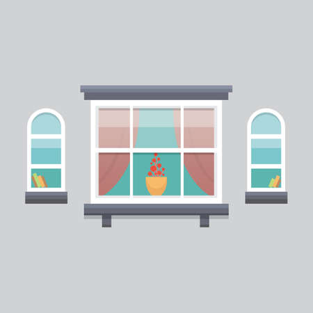 interior window vector illustration. Architecture design outdoor or exterior view, building and home theme.のイラスト素材
