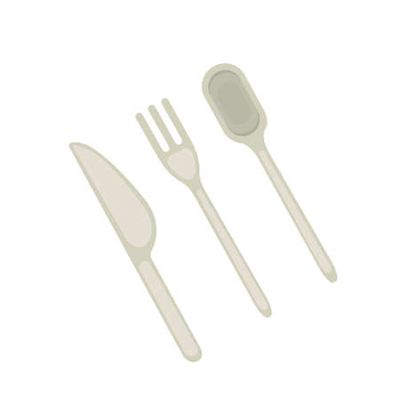 Cutlery set cartoon vector illustration isolated on white.のイラスト素材