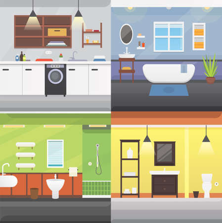 Set bathroom interior or architecture and furniture illustration.のイラスト素材