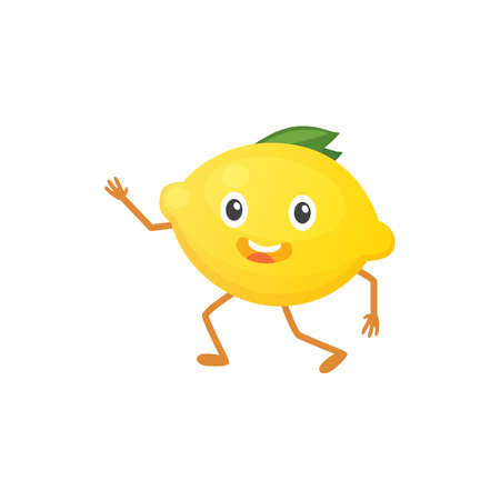 Vector illustration with funny lemon character. fresh food time.のイラスト素材