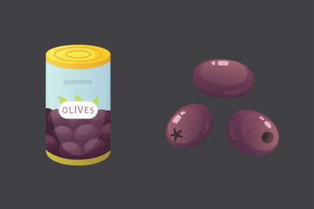 Set olives fruit. Olive bottle vector illustration in cartoon styleのイラスト素材
