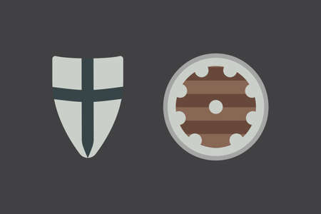 Set of different medieval weapons vector flat illustrations.のイラスト素材