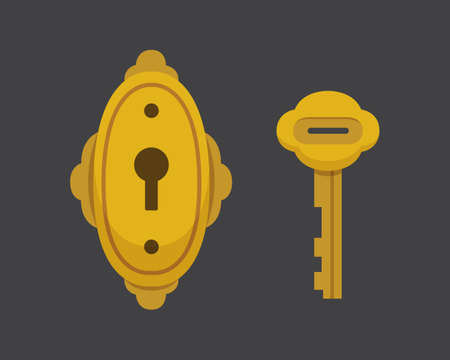 Vintage key and lock. Vector illustration cartoon padlock.のイラスト素材