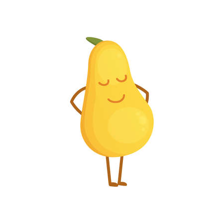 Vector illustration with funny pear character. fresh food timeのイラスト素材