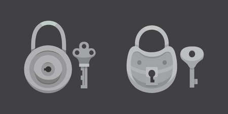 Set of vintage keys and locks. Vector illustration cartoon padlock. Secret, mystery or safe icon.のイラスト素材