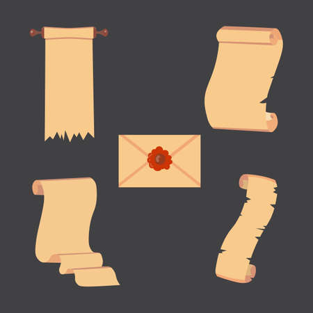 Old Paper scroll vector set on a black backgroundのイラスト素材