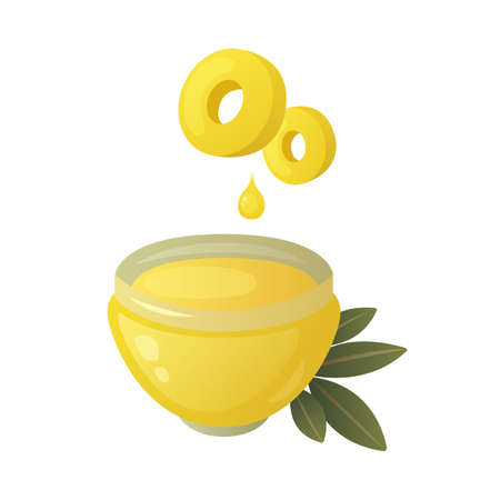 Olive oil and branch vector illustration in cartoon style.のイラスト素材