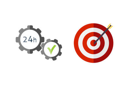 Illustration of a clock and red and white target with an arrowのイラスト素材