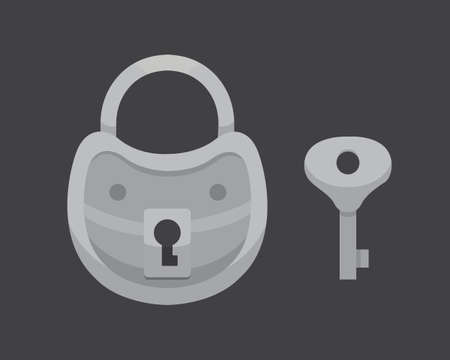 Vintage key and lock. Vector illustration cartoon padlock. Secret, mystery or safe icon.のイラスト素材