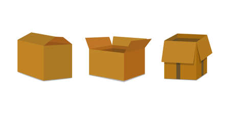Set open and closed carton box. Delivery packaging vector illustration.