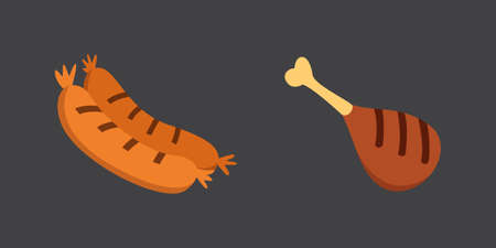Barbecue icons set. Grill food, bbq, roast, cartoon vector illustration.の写真素材