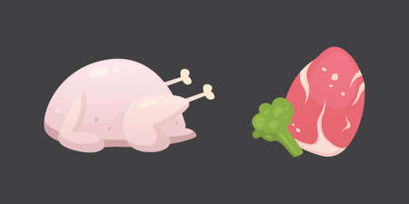 Set fresh meat products. Steak in cartoon style. Vector isolated illustration.の写真素材