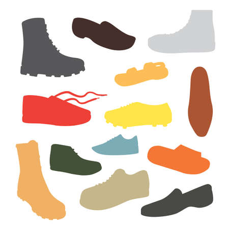 Male man season shoes in flat style. Men boots isolated set vector illustrationのイラスト素材
