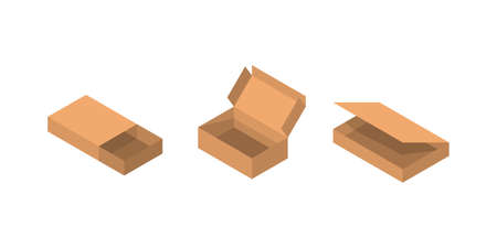 Isometric packaging box vector set. cardboard boxes collection in cartoon style solated on white background.のイラスト素材