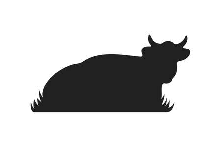 Cow silhouettes on grass. Cow grazing on meadow vector cartoon illustrationのイラスト素材
