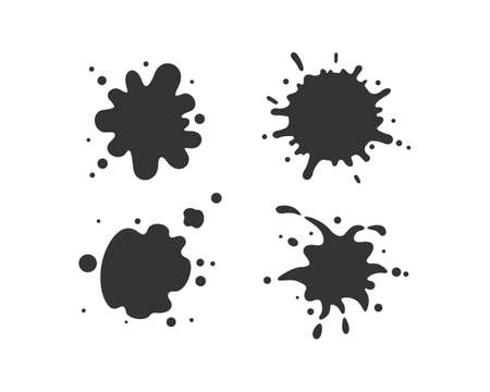 Black paint blots collection of vector icons. Cartoon paint splatters and ink splashes.のイラスト素材