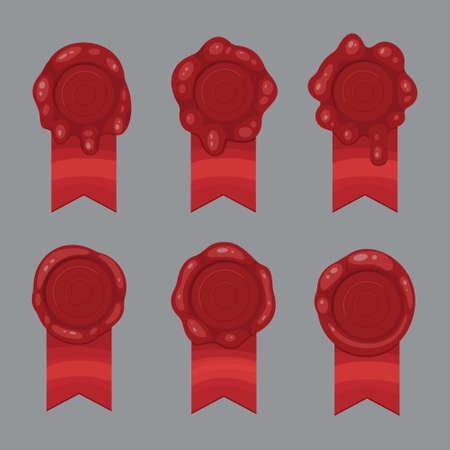 Red stamp ribbons isolated illustration. Vector wax seal with ribbon.のイラスト素材