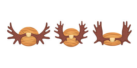 Different vector horns, horny hunting trophy illustration in cartoon style.のイラスト素材