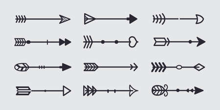 Black tribal arrow in new modern style. Chalkboard Arrows hand drawn icons set.のイラスト素材