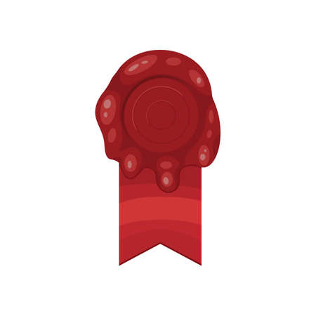 Red stamp ribbon isolated illustration. Vector wax seal with ribbonのイラスト素材