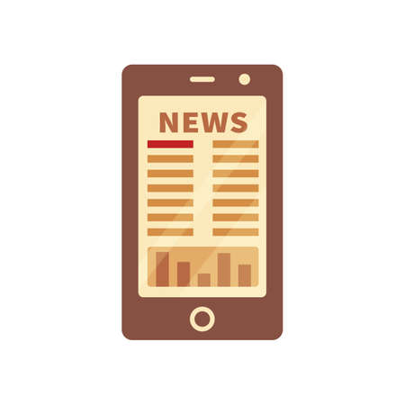 Newspaper vector icon in cartoon style. Newspapers on smartphone with type and picture mock up isolated on white background.のイラスト素材