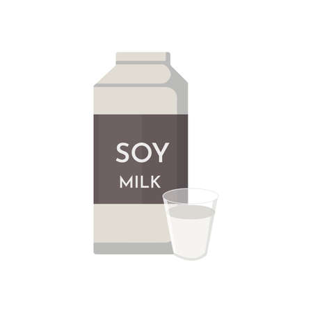 Vector Soya Product and Foodstuff. Soy milk cartoon flat illustrationのイラスト素材