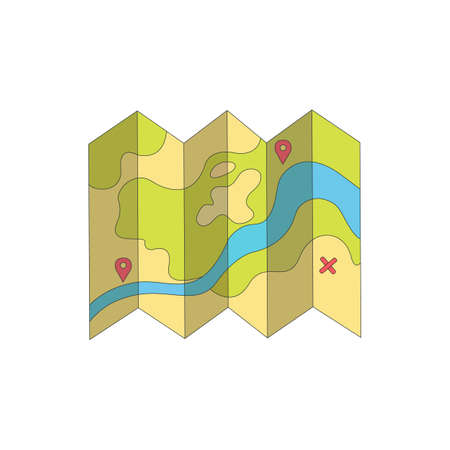 Camping and hiking vector map illustration in cartoon styleのイラスト素材