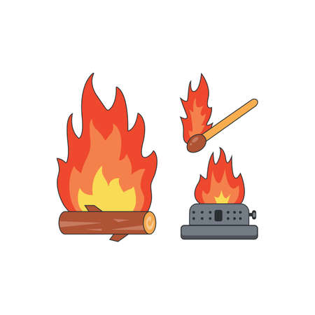 camping fire vector isolated icon on white in cartoon style.のイラスト素材