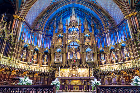 MONTREAL, CANADA - OCTOBER 12  Interior of Notre-Dame Basilic on October 12, 2013 in Montreal, Canada  The church s Gothic Revival architecture is among the most dramatic in the world のeditorial素材