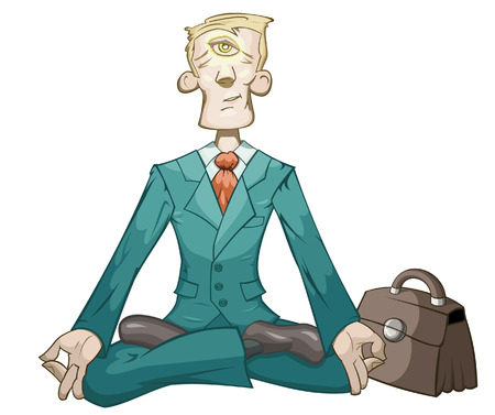 Businessman is meditating and relaxing in lotus poseのイラスト素材