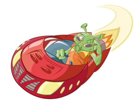The alien is driving the flying car のイラスト素材