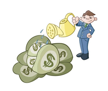 The businessman is watering a cabbage consisting from moneyのイラスト素材