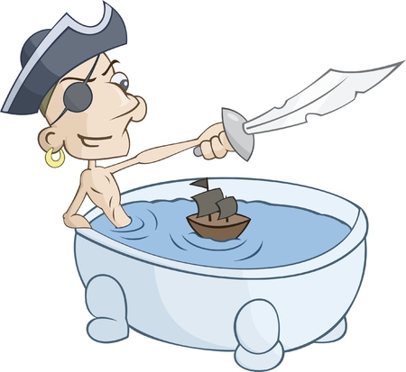 Pirate is playing with little ship in the tubのイラスト素材