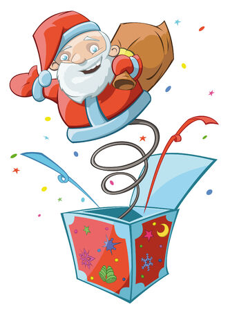 Funny  Santa Claus toy is jumping out from the colorful boxのイラスト素材