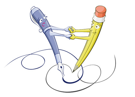 Pen and pencil are dancing holding handsのイラスト素材