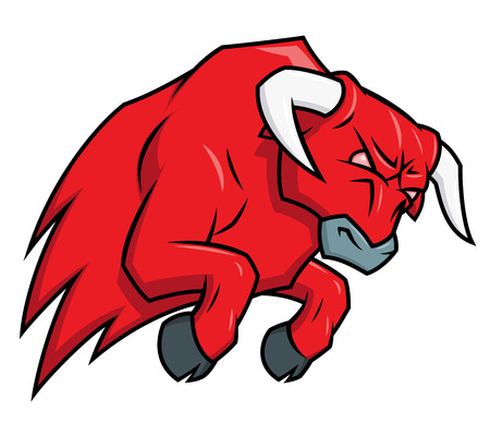 Illustration of the angry bull attacking on white backgroundのイラスト素材