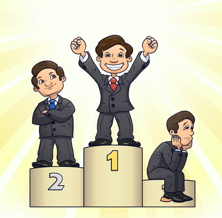Illustration of the businessmen standing on pedestal after competitionのイラスト素材