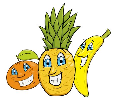 Illustration of the cheerful smiling fruits on white backgroundのイラスト素材