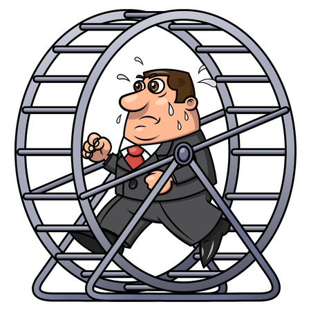 Illustration of the tired businessman running in a hamster wheelのイラスト素材