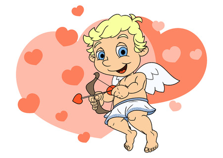 Illustration of the smiling little cupid flyingのイラスト素材