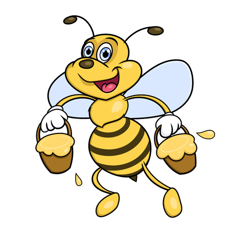 Illustration of the funny cheerful bee carrying honeyのイラスト素材