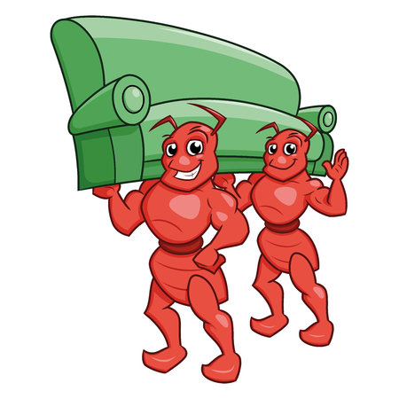 Illustration of the muscle cheerful ants carrying a sofa.のイラスト素材