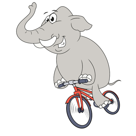 Illustration of the happy elephant riding bicycle fast.のイラスト素材