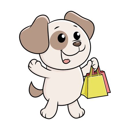 Cute little puppy with shopping bagsのイラスト素材