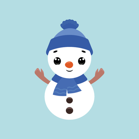 Vector illustration of a cute smiling snowman in a hat and a scarfのイラスト素材