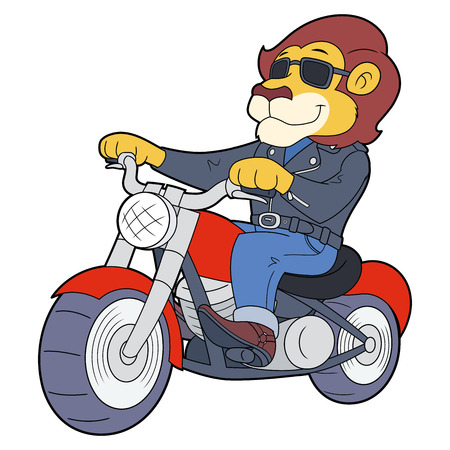 Cartoon illustration of a lion riding a motorbikeのイラスト素材