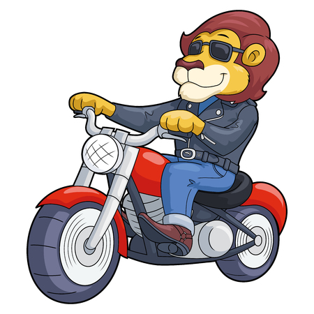 Cartoon illustration of a lion riding a motorbikeのイラスト素材