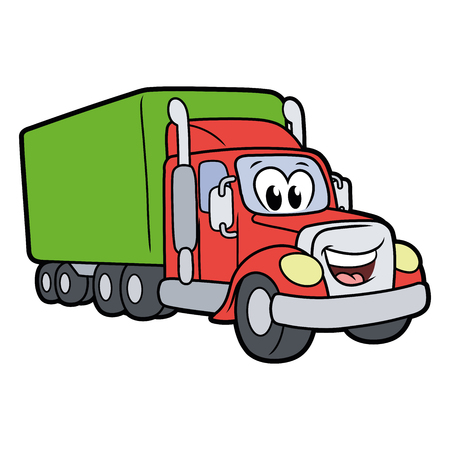 Illustration of a cute smiling truck isolated on a white backgroundのイラスト素材