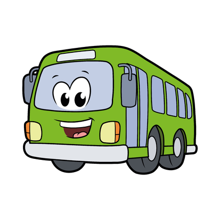 Illustration of a cute smiling bus isolated on a white backgroundのイラスト素材