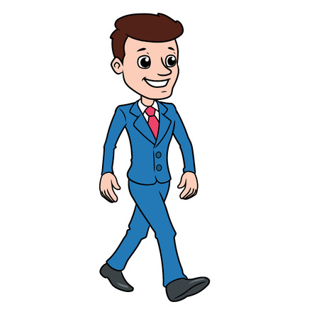 Illustration of a handsome man in a suit walking on a white backgroundのイラスト素材